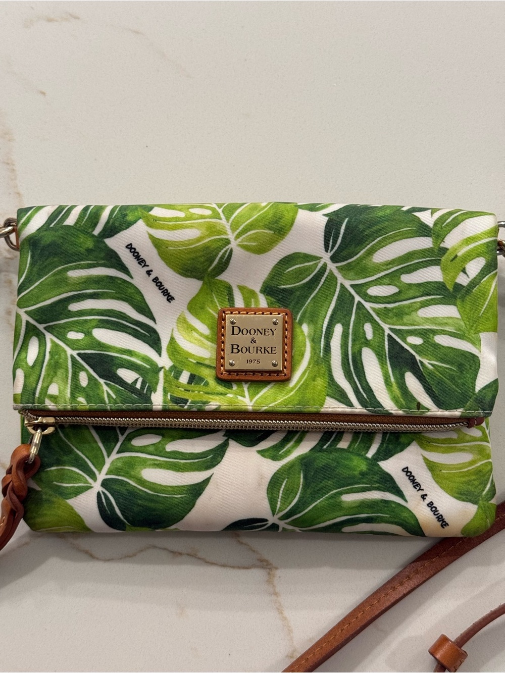 Dooney & Bourke Green Tropical Leaf Crossbody with Tan Strap - Picture 2 of 8